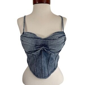 Denim Corset Bustier Top by Mad For Love Size‎ L Y2K Coquette Structured Cami
